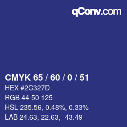 カラーコード: CMYK 65 / 60 / 0 / 51 | qconv.com