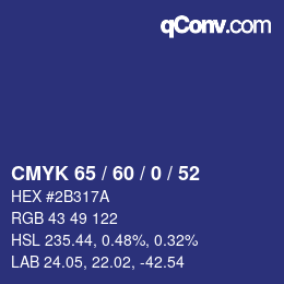Color code: CMYK 65 / 60 / 0 / 52 | qconv.com
