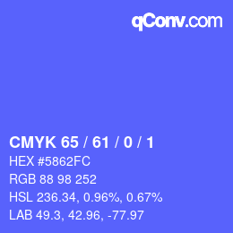 Color code: CMYK 65 / 61 / 0 / 1 | qconv.com