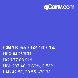 カラーコード: CMYK 65 / 62 / 0 / 14 | qconv.com