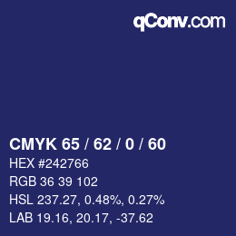 カラーコード: CMYK 65 / 62 / 0 / 60 | qconv.com