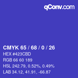 Color code: CMYK 65 / 68 / 0 / 26 | qconv.com