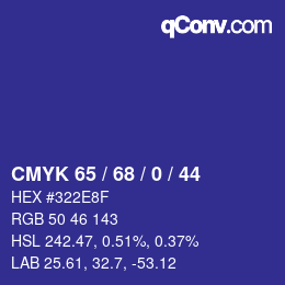 Color code: CMYK 65 / 68 / 0 / 44 | qconv.com