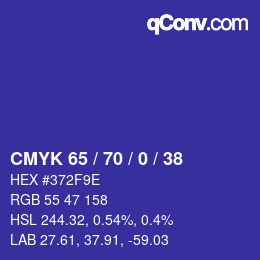 Farbcode: CMYK 65 / 70 / 0 / 38 | qconv.com