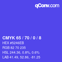カラーコード: CMYK 65 / 70 / 0 / 8 | qconv.com