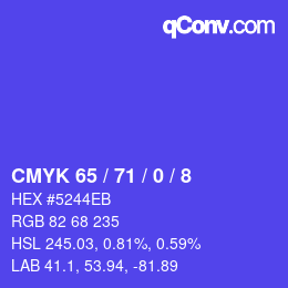 カラーコード: CMYK 65 / 71 / 0 / 8 | qconv.com