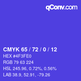 Color code: CMYK 65 / 72 / 0 / 12 | qconv.com