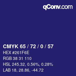 Color code: CMYK 65 / 72 / 0 / 57 | qconv.com