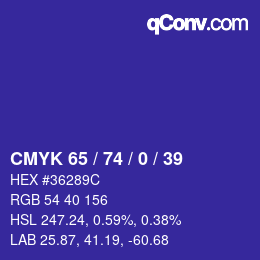 カラーコード: CMYK 65 / 74 / 0 / 39 | qconv.com