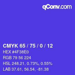 カラーコード: CMYK 65 / 75 / 0 / 12 | qconv.com