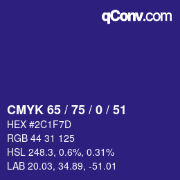 颜色代码: CMYK 65 / 75 / 0 / 51 | qconv.com