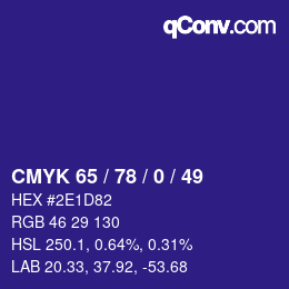 Color code: CMYK 65 / 78 / 0 / 49 | qconv.com