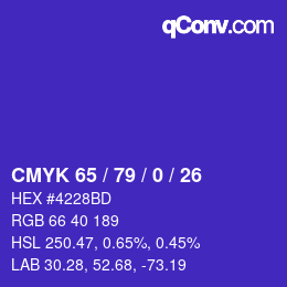 Color code: CMYK 65 / 79 / 0 / 26 | qconv.com