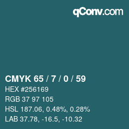 カラーコード: CMYK 65 / 7 / 0 / 59 | qconv.com