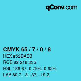 颜色代码: CMYK 65 / 7 / 0 / 8 | qconv.com