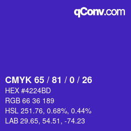 颜色代码: CMYK 65 / 81 / 0 / 26 | qconv.com