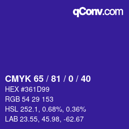 颜色代码: CMYK 65 / 81 / 0 / 40 | qconv.com