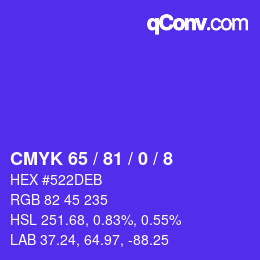 Code couleur: CMYK 65 / 81 / 0 / 8 | qconv.com