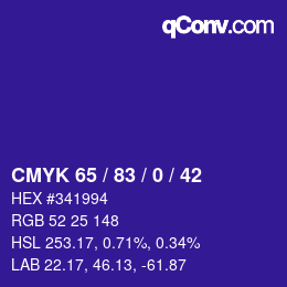 Color code: CMYK 65 / 83 / 0 / 42 | qconv.com