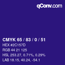 Color code: CMYK 65 / 83 / 0 / 51 | qconv.com