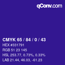 颜色代码: CMYK 65 / 84 / 0 / 43 | qconv.com