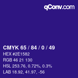 Color code: CMYK 65 / 84 / 0 / 49 | qconv.com