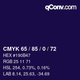 Color code: CMYK 65 / 85 / 0 / 72 | qconv.com