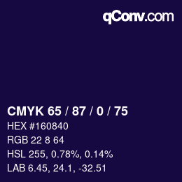 颜色代码: CMYK 65 / 87 / 0 / 75 | qconv.com