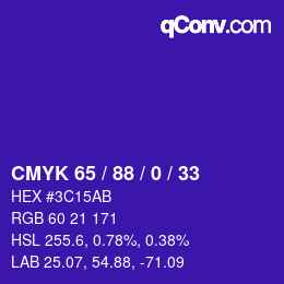 Farbcode: CMYK 65 / 88 / 0 / 33 | qconv.com