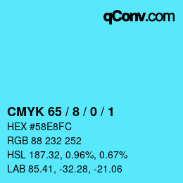 カラーコード: CMYK 65 / 8 / 0 / 1 | qconv.com