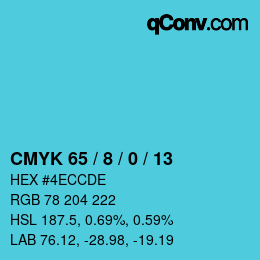 Code couleur: CMYK 65 / 8 / 0 / 13 | qconv.com