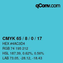Color code: CMYK 65 / 8 / 0 / 17 | qconv.com