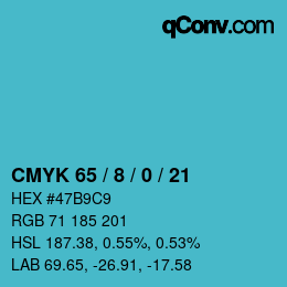 颜色代码: CMYK 65 / 8 / 0 / 21 | qconv.com