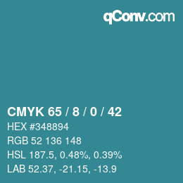 カラーコード: CMYK 65 / 8 / 0 / 42 | qconv.com
