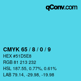 カラーコード: CMYK 65 / 8 / 0 / 9 | qconv.com