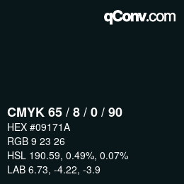 カラーコード: CMYK 65 / 8 / 0 / 90 | qconv.com
