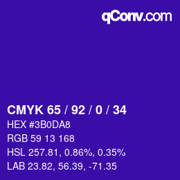 カラーコード: CMYK 65 / 92 / 0 / 34 | qconv.com
