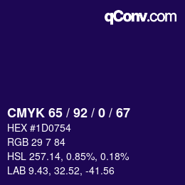 カラーコード: CMYK 65 / 92 / 0 / 67 | qconv.com