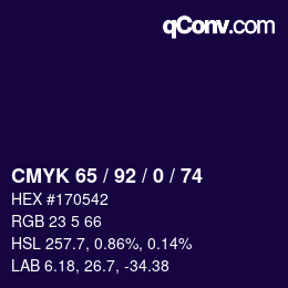 颜色代码: CMYK 65 / 92 / 0 / 74 | qconv.com