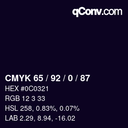 カラーコード: CMYK 65 / 92 / 0 / 87 | qconv.com