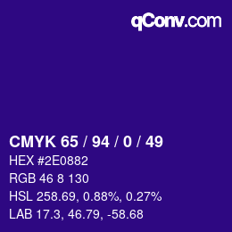 カラーコード: CMYK 65 / 94 / 0 / 49 | qconv.com
