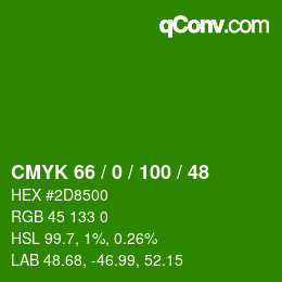 Color code: CMYK 66 / 0 / 100 / 48 | qconv.com