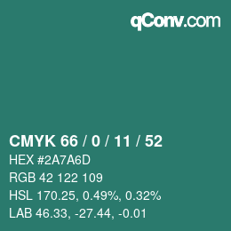 Farbcode: CMYK 66 / 0 / 11 / 52 | qconv.com