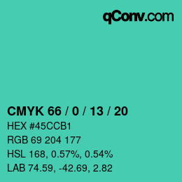 Color code: CMYK 66 / 0 / 13 / 20 | qconv.com