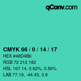 Color code: CMYK 66 / 0 / 14 / 17 | qconv.com