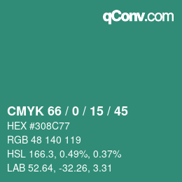 Farbcode: CMYK 66 / 0 / 15 / 45 | qconv.com