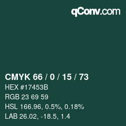 Farbcode: CMYK 66 / 0 / 15 / 73 | qconv.com