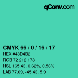 颜色代码: CMYK 66 / 0 / 16 / 17 | qconv.com