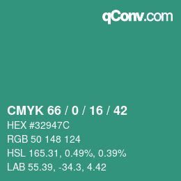 Farbcode: CMYK 66 / 0 / 16 / 42 | qconv.com