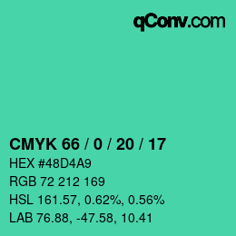 カラーコード: CMYK 66 / 0 / 20 / 17 | qconv.com